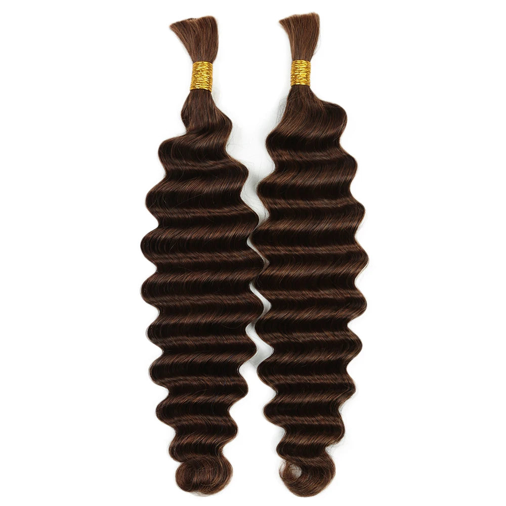 4# Bulk Human Hair for Braiding Color Double Drawn Deep Wave Bulk Human Hair No Weft Bundles for Boho Knotsless Braids