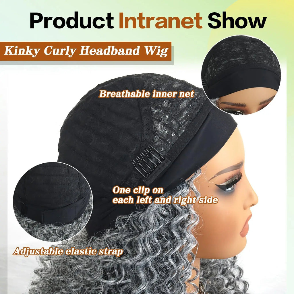 US Local Wholesale 16inch  240g Gray Water Wave Silk Ice Headband Wig Women for Black Long Full Machine Made No Lace