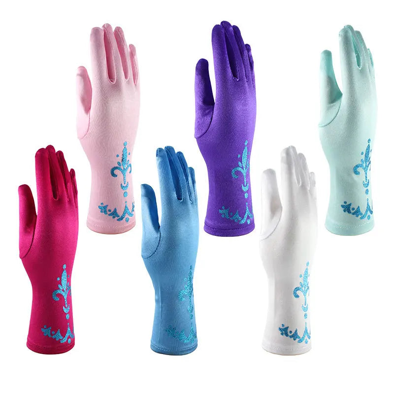 Kids Princess Cosplay Gloves Baby Girl Anna Dress Up Mitten Bows Printed Party Gloves Children Fingerless Oversleeve For Gilrs