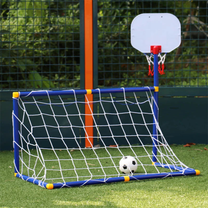 2021 new 2 In 1 Outdoor Sports Kids Children Basketball Hoop Football Goal Boys Soccer Toy Mini Basketball Training Practice Toy