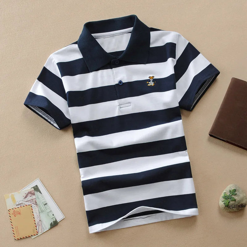 Kids Polo Shirts Summer Children's Short Sleeve Boys Top Polo Shirt Color Striped 2Y-12Y Teens Cotton Girls School Shirts