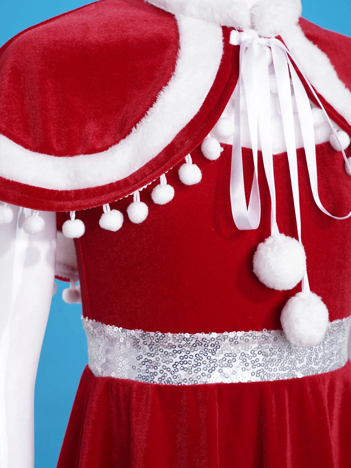 Kids Girls Christmas Dress with Cloak Arm Sleeves 3Pcs Set Santa Claus Red Velvet Tutu Dress Party Princess Dresses 4-14Y