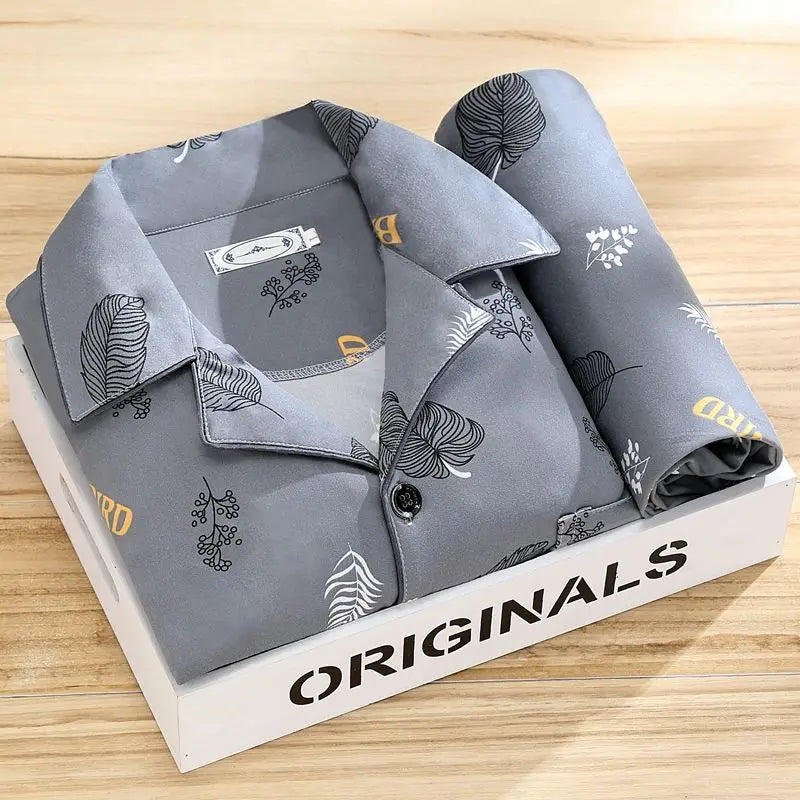 100% High-end Pajamas Men's Spring Autumn Striped Long-sleeved Trousers Pijamas Two-piece 2025 New Loose Nightwear Homewear Set