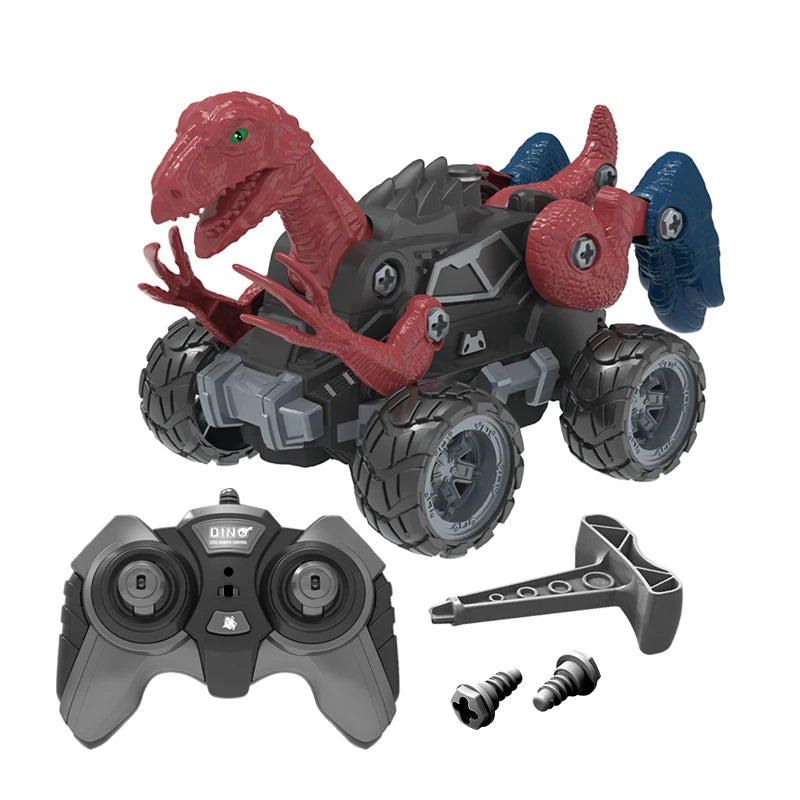 2.4Ghz Remote Control 4WD Dinosaur Spraying Vehicle Disassembly Assembly Toys Flashing Light RC Car Models for Kid Adult