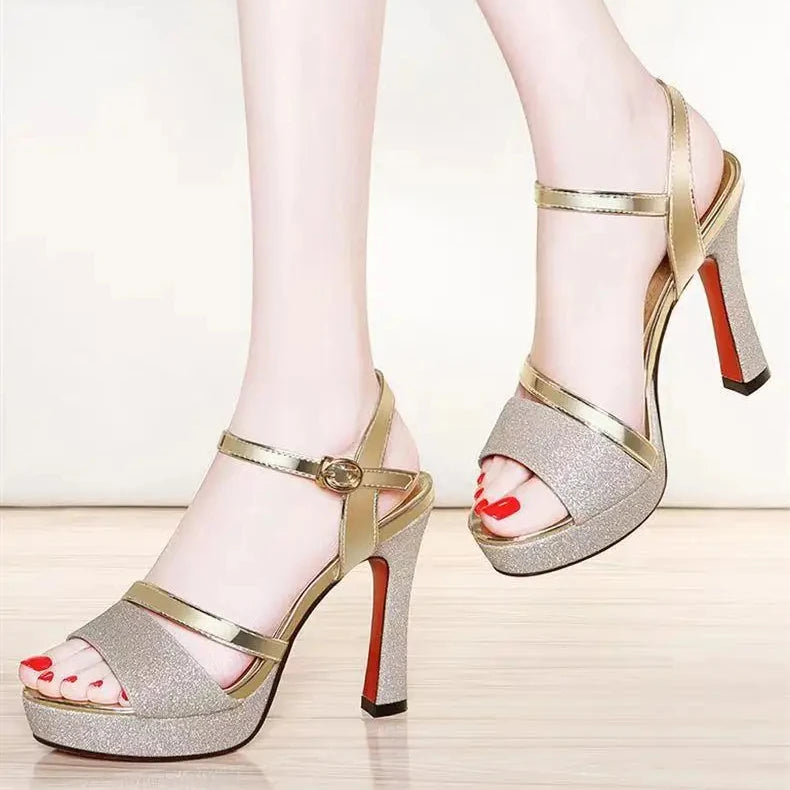 Women's Sandals 2024 New Summer Elegant Fine Heel All-match Non-tiring Foot Waterproof Platform Fashionable High-heeled Shoes