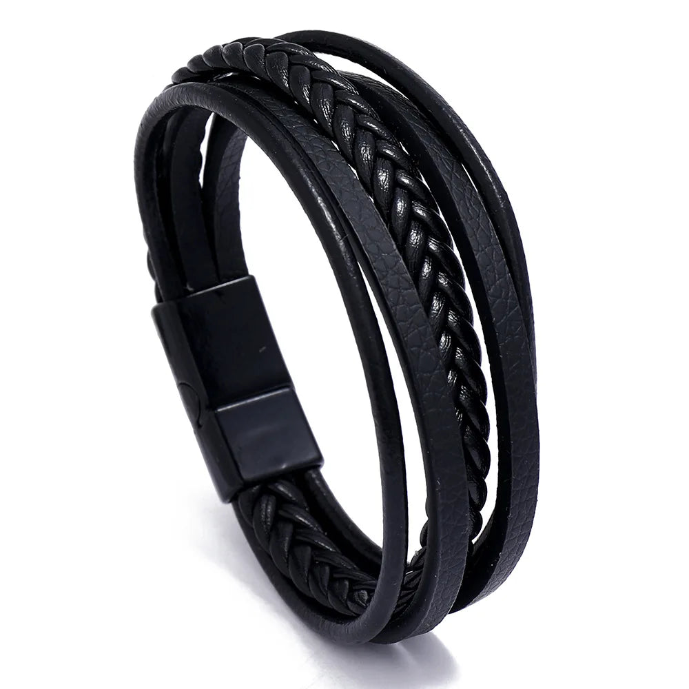 Genuine Leather Bracelet for Men Simple OL Style Man Bracelet Bangle Alloy Magnetic Clasp Wristband Hand Jewelry Bracelet Homme