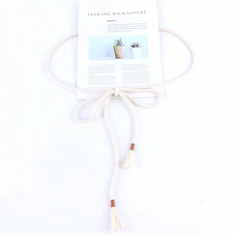 fashion women braided belts rope for dresses tassel waist belt female Twist weaving knot belt cotton string