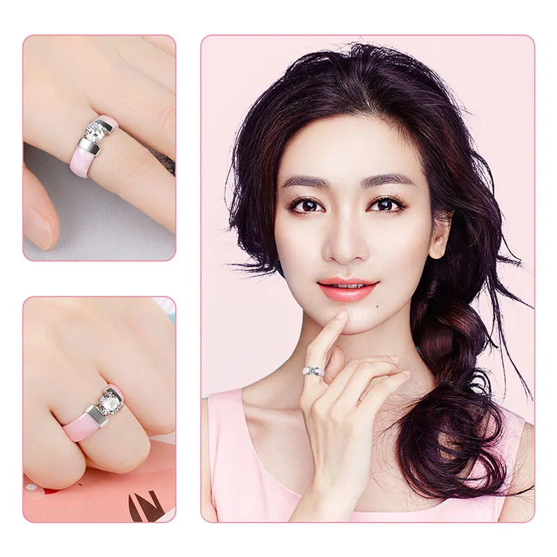 Healthy Jewelry Rings for Women Never Lose Color Made Your Finger Green Lovely Pink Ceramic Rings With Big Crystal Bling Jewelry