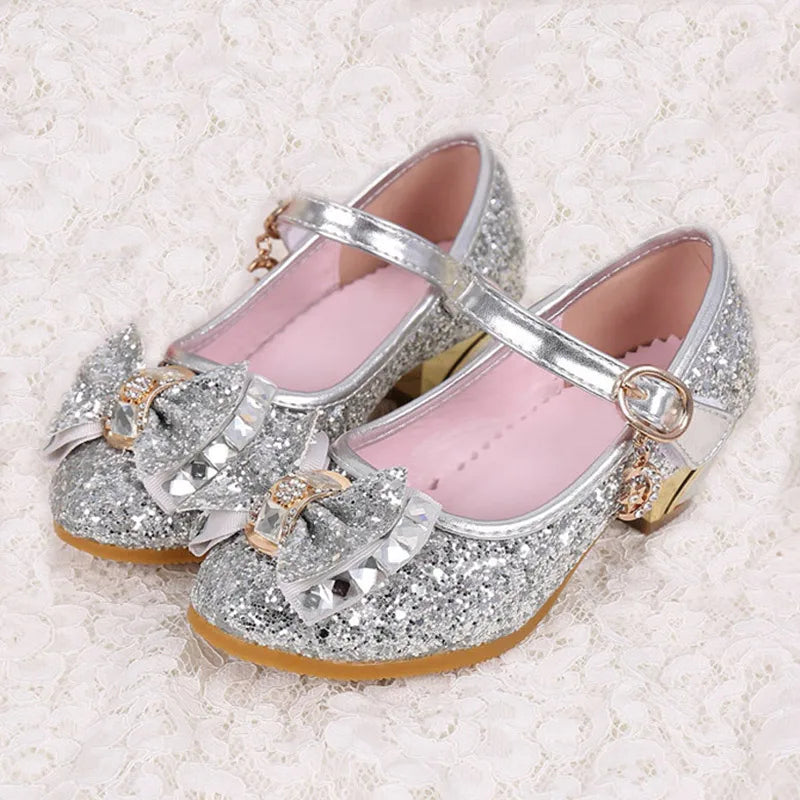 5Colors Children Princess Sandals Kids Girls Wedding Shoes High Heels Dress Shoes Bowtie Gold Shoes For Girls