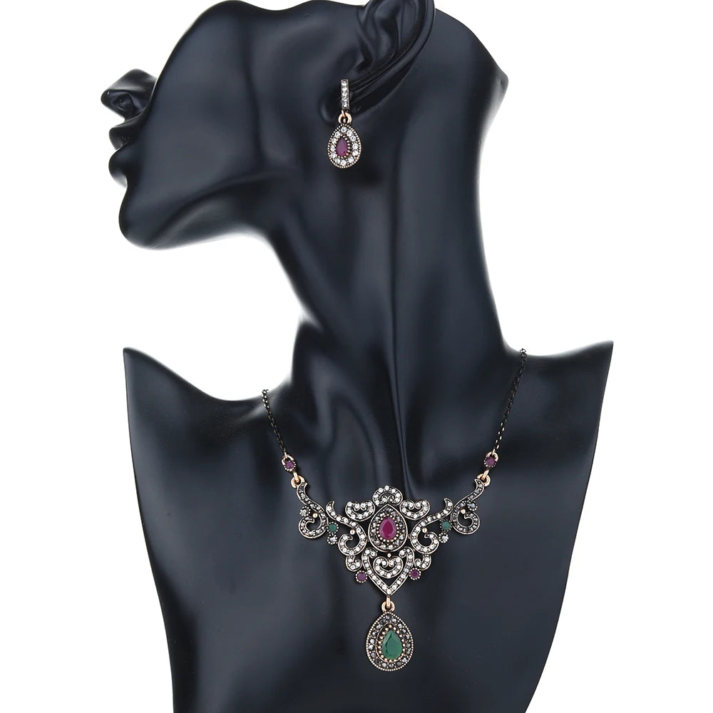 Vintage Wedding Jewelry Sets for Women Bib Necklace Earring Set Collar Brides African Chain Choker Flower Ethnic Necklaces