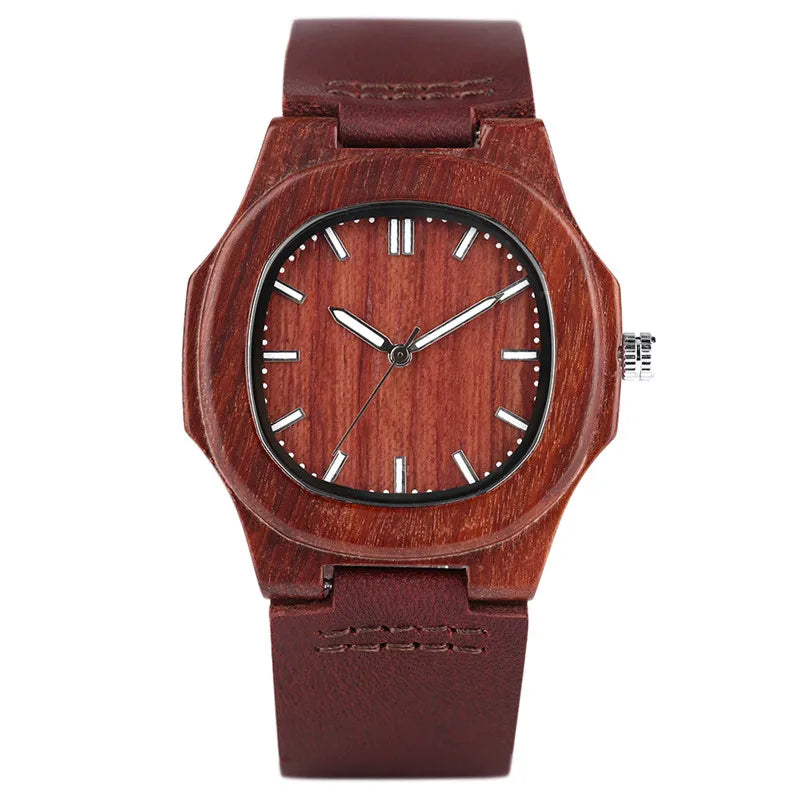 Special Nature Wood Watches for Men Quadrilateral Shape Genuine Leather Leisure Sport Wooden Wristwatches Man Husband Gifts 2017