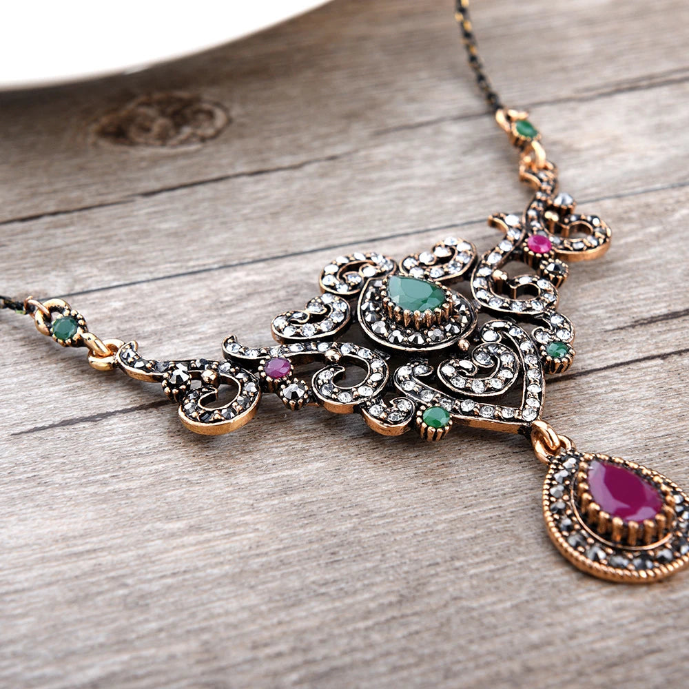 Vintage Wedding Jewelry Sets for Women Bib Necklace Earring Set Collar Brides African Chain Choker Flower Ethnic Necklaces