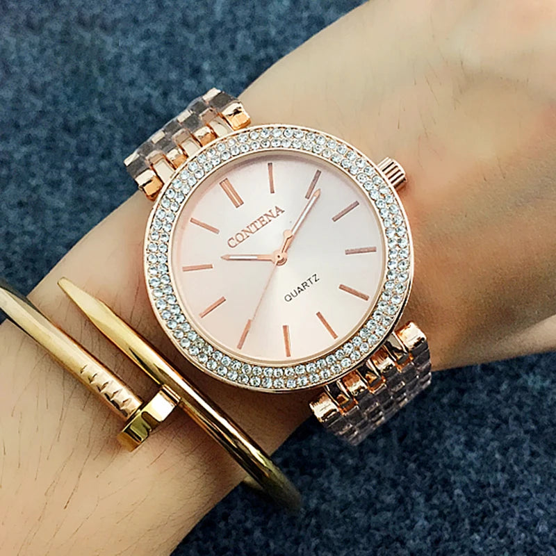 Contena Luxury Simple Women's Wristwatches Full Stainless Steel Women Quartz Watch Business Ladies Watch Clock Erkek Kol Saati