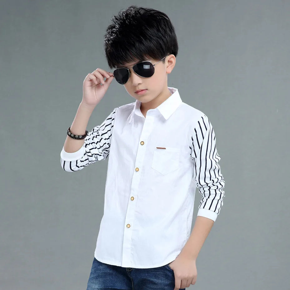 Teenage Boys Shirts School graduation Shirt for Boys Turn Down Collar Shirt For kindergarten Kids White Clothe 6 8 10 12 14 Year