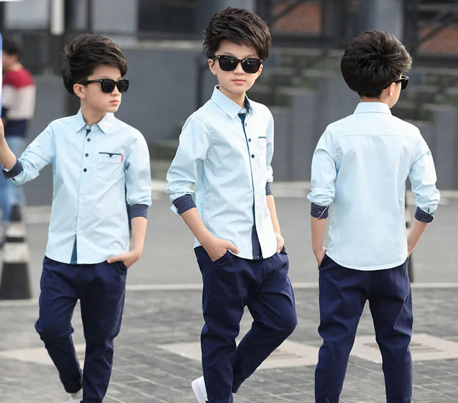 Teenage Boys Shirts School graduation Shirt for Boys Turn Down Collar Shirt For kindergarten Kids White Clothe 6 8 10 12 14 Year