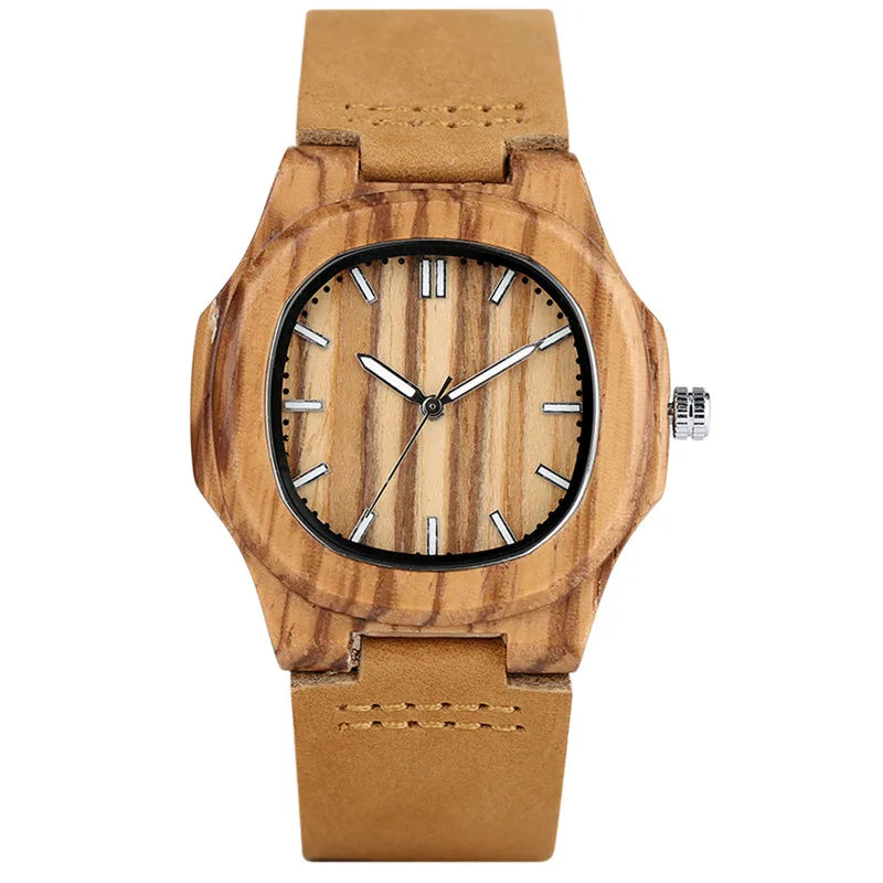 Special Nature Wood Watches for Men Quadrilateral Shape Genuine Leather Leisure Sport Wooden Wristwatches Man Husband Gifts 2017