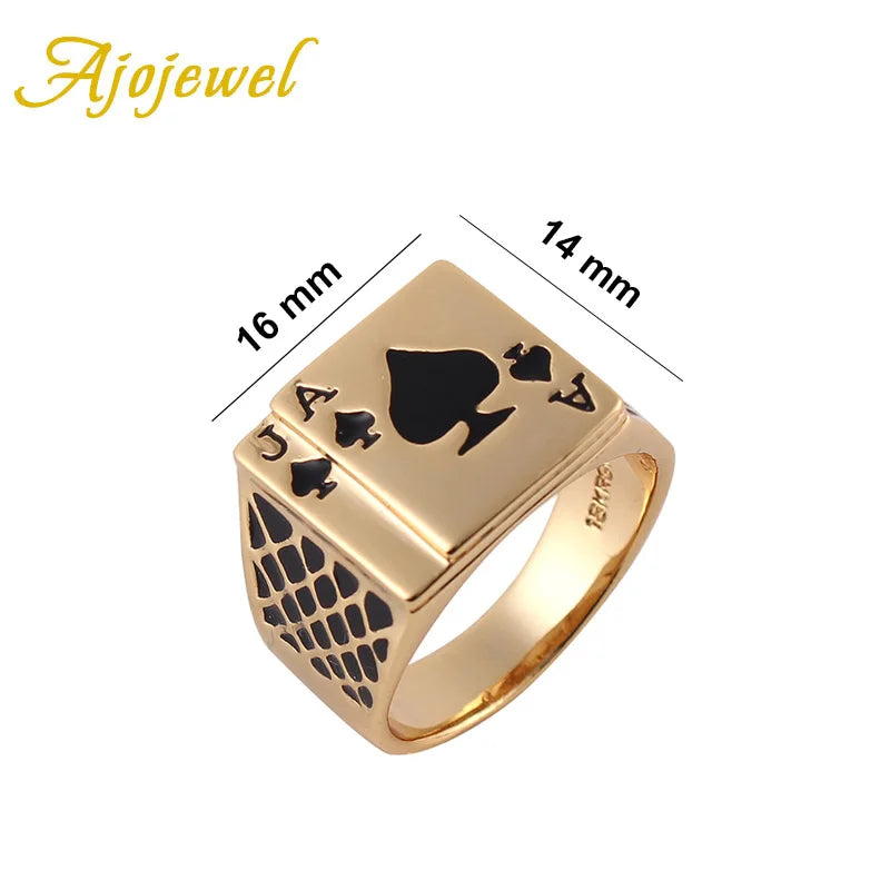 Ajojewel Gold-color Poker Ring Men Classic Jewelry Cool Black Enamel Heart Anel Man Accessories