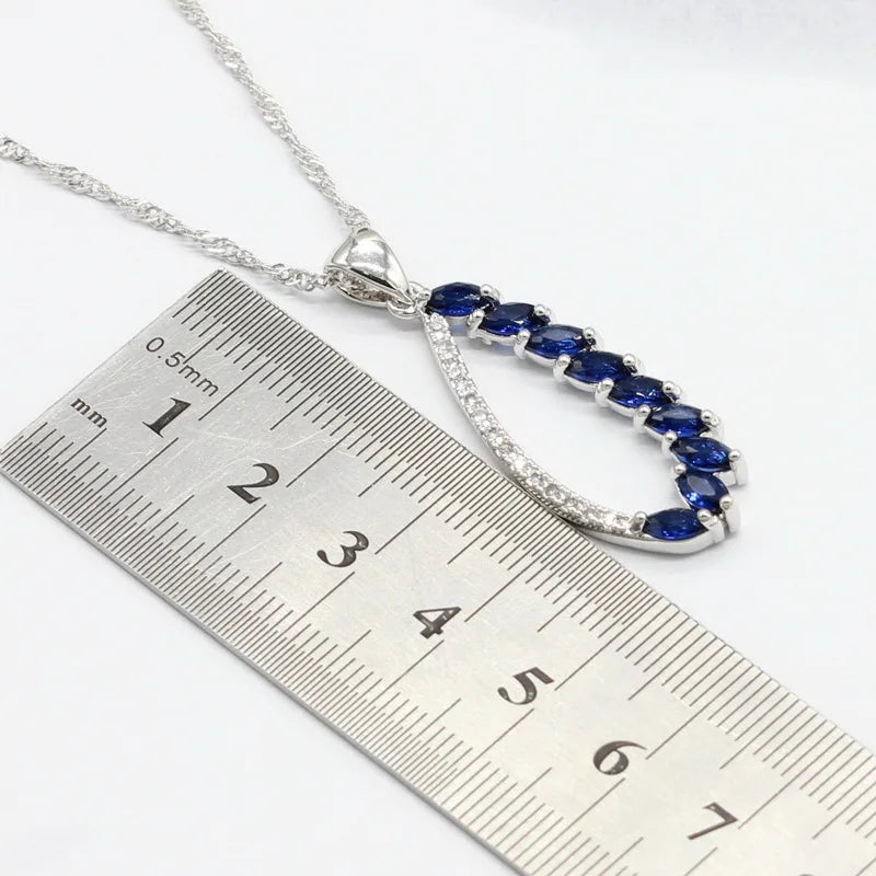 Dubai Jewelry Sets For Women Wedding Party Blue Stones Earrings Bracelet Rings Necklace Pendant Gift Box