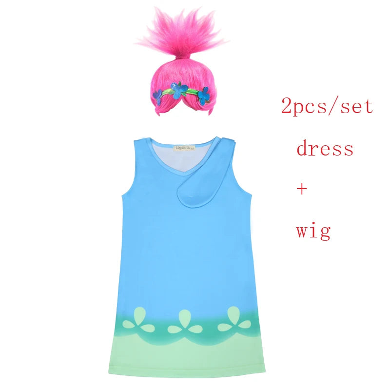 Children trolls Dress toy Costumes Girls Summer dress For Party Kids poppy lace Dresses Princess Dress Vaiana Party Vestido