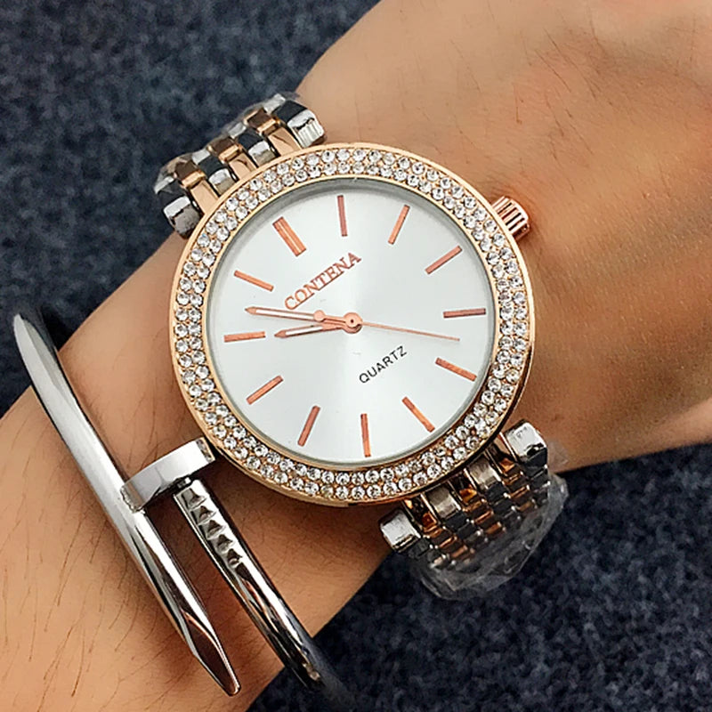 Contena Luxury Simple Women's Wristwatches Full Stainless Steel Women Quartz Watch Business Ladies Watch Clock Erkek Kol Saati
