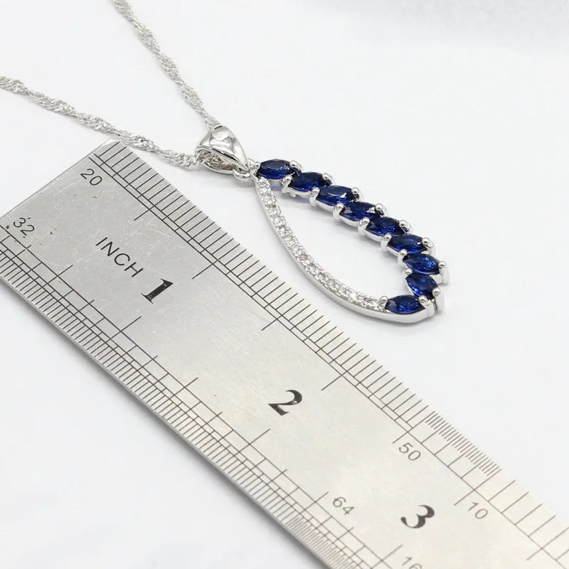 Dubai Jewelry Sets For Women Wedding Party Blue Stones Earrings Bracelet Rings Necklace Pendant Gift Box