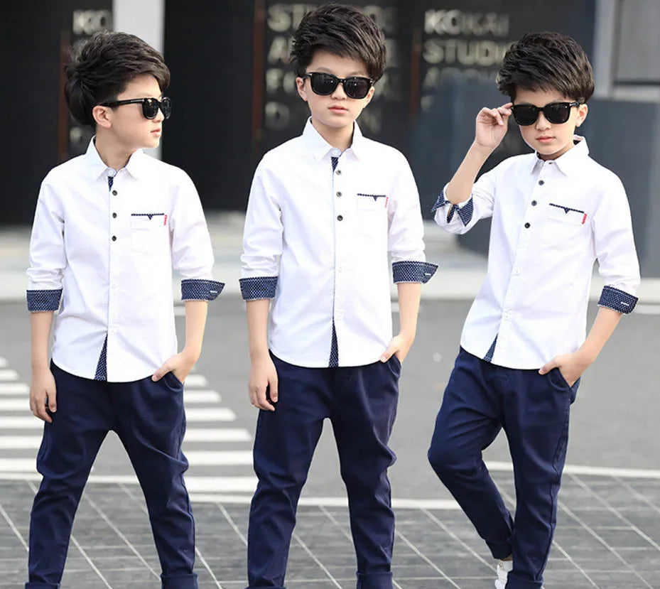 Teenage Boys Shirts School graduation Shirt for Boys Turn Down Collar Shirt For kindergarten Kids White Clothe 6 8 10 12 14 Year