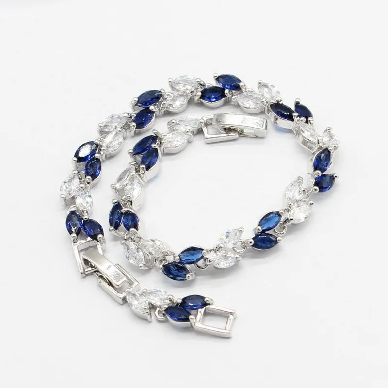Dubai Jewelry Sets For Women Wedding Party Blue Stones Earrings Bracelet Rings Necklace Pendant Gift Box