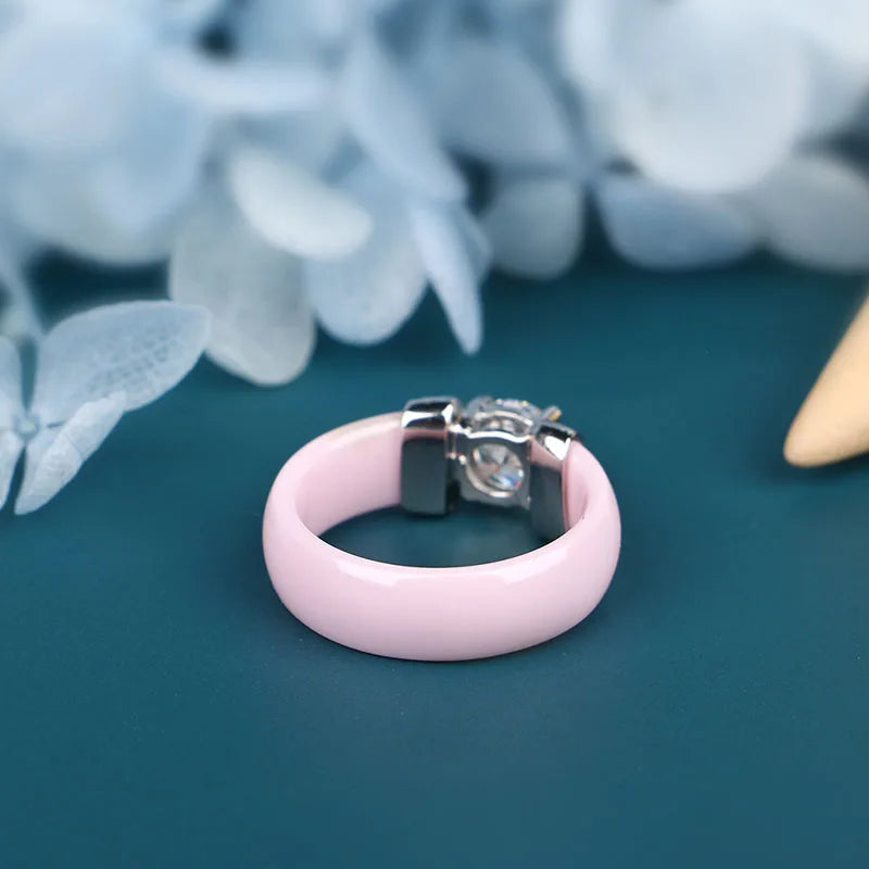 Healthy Jewelry Rings for Women Never Lose Color Made Your Finger Green Lovely Pink Ceramic Rings With Big Crystal Bling Jewelry