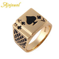 Ajojewel Gold-color Poker Ring Men Classic Jewelry Cool Black Enamel Heart Anel Man Accessories