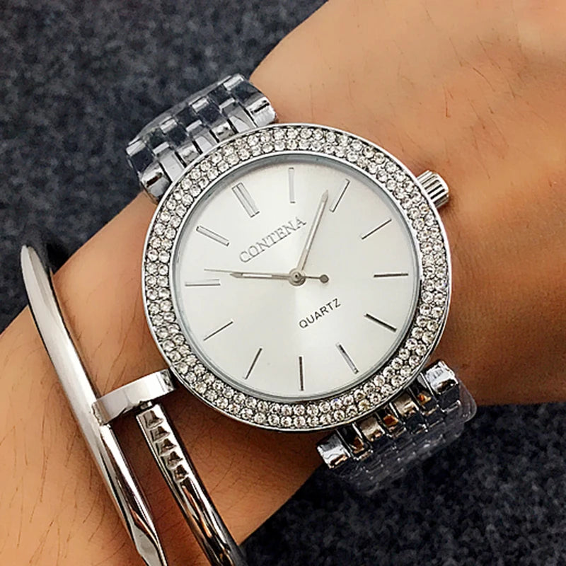 Contena Luxury Simple Women's Wristwatches Full Stainless Steel Women Quartz Watch Business Ladies Watch Clock Erkek Kol Saati
