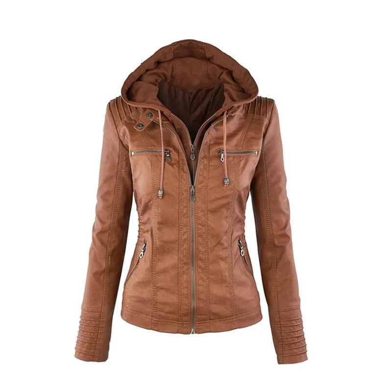 2022 New Leather Jacket Women Hoodies Autumn Winter PU Jacket Black Casual Outerwear Faux Leather Coat Women Plus Size XS-7XL