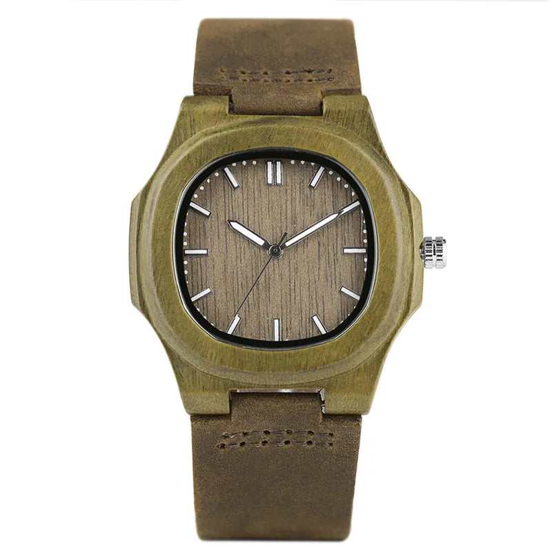 Special Nature Wood Watches for Men Quadrilateral Shape Genuine Leather Leisure Sport Wooden Wristwatches Man Husband Gifts 2017