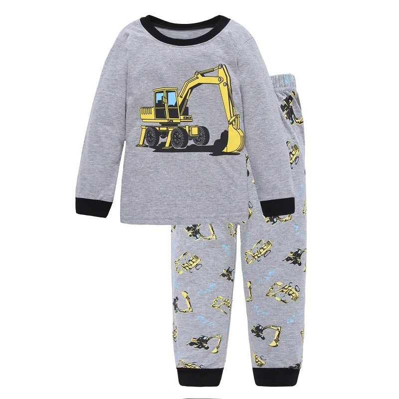 Excavator Children Pajamas Sets Kids Sleepwear Suit Sleeved T-Shirts Trousers Boy Clothes Pj's Infant Pijama Fashion Tops Pant