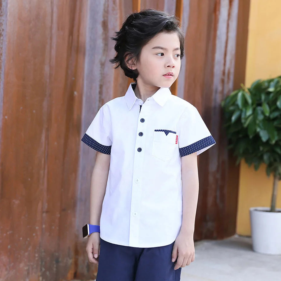 Teenage Boys Shirts School graduation Shirt for Boys Turn Down Collar Shirt For kindergarten Kids White Clothe 6 8 10 12 14 Year