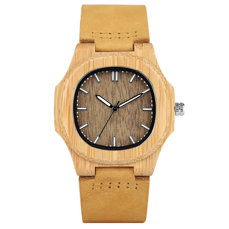Special Nature Wood Watches for Men Quadrilateral Shape Genuine Leather Leisure Sport Wooden Wristwatches Man Husband Gifts 2017