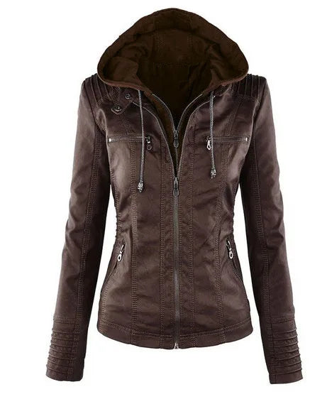 2022 New Leather Jacket Women Hoodies Autumn Winter PU Jacket Black Casual Outerwear Faux Leather Coat Women Plus Size XS-7XL