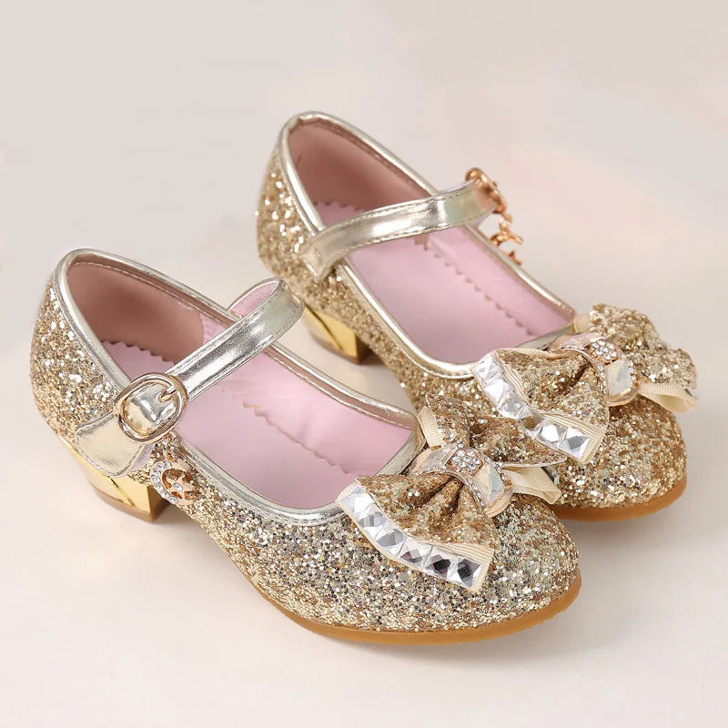 5Colors Children Princess Sandals Kids Girls Wedding Shoes High Heels Dress Shoes Bowtie Gold Shoes For Girls
