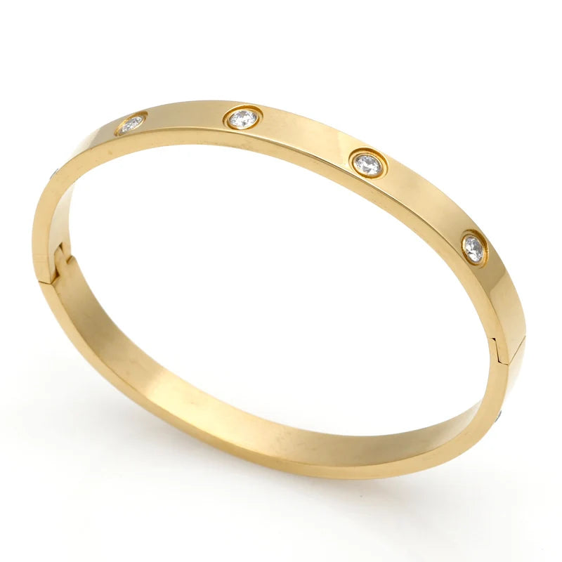 Fashion Love Jewelry Women Bangle Titanium Steel Couple Jewelry Full CZ White Crystal Buckle Bracelets Bangles Men