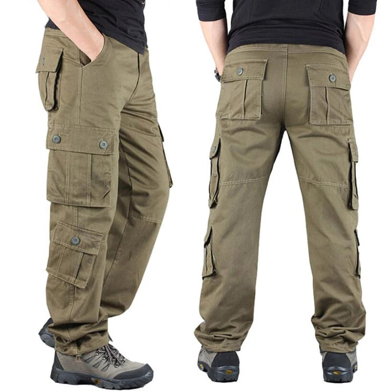 Pockets Pants Men Casual Cotton Straight Trousers Shorts Pantalon Mens Sports Outwear Joggers Sports Cargo Tactical Pants Big