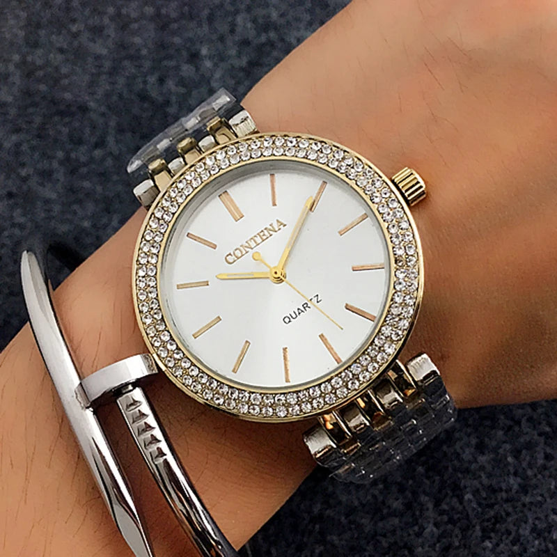 Contena Luxury Simple Women's Wristwatches Full Stainless Steel Women Quartz Watch Business Ladies Watch Clock Erkek Kol Saati
