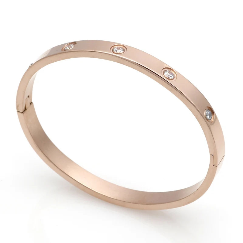 Fashion Love Jewelry Women Bangle Titanium Steel Couple Jewelry Full CZ White Crystal Buckle Bracelets Bangles Men