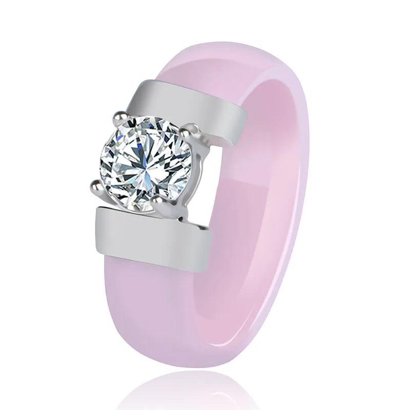 Healthy Jewelry Rings for Women Never Lose Color Made Your Finger Green Lovely Pink Ceramic Rings With Big Crystal Bling Jewelry