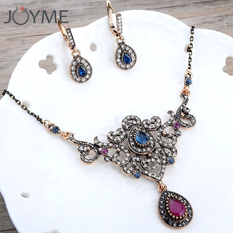 Vintage Wedding Jewelry Sets for Women Bib Necklace Earring Set Collar Brides African Chain Choker Flower Ethnic Necklaces