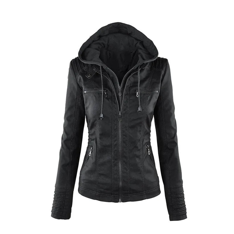 2022 New Leather Jacket Women Hoodies Autumn Winter PU Jacket Black Casual Outerwear Faux Leather Coat Women Plus Size XS-7XL