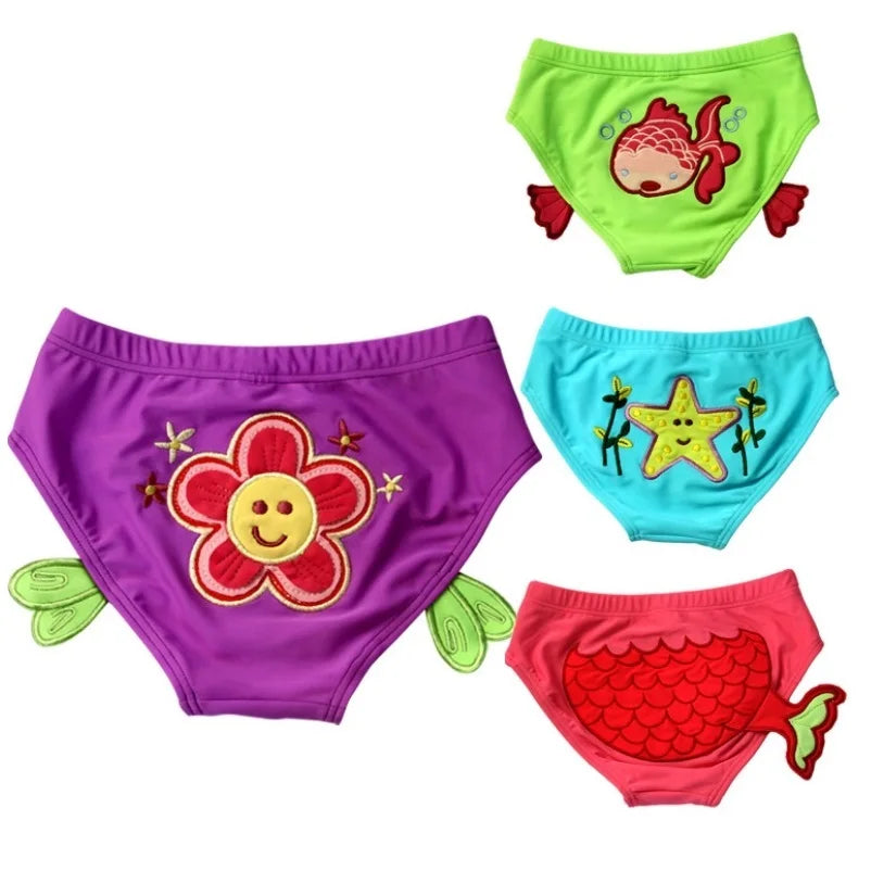 Baby Girls Swimwear Bikini Trunks Fish Flower Children Swimsuits Baby Swim Diaper Underpant Kids Bathing Clothes Suit