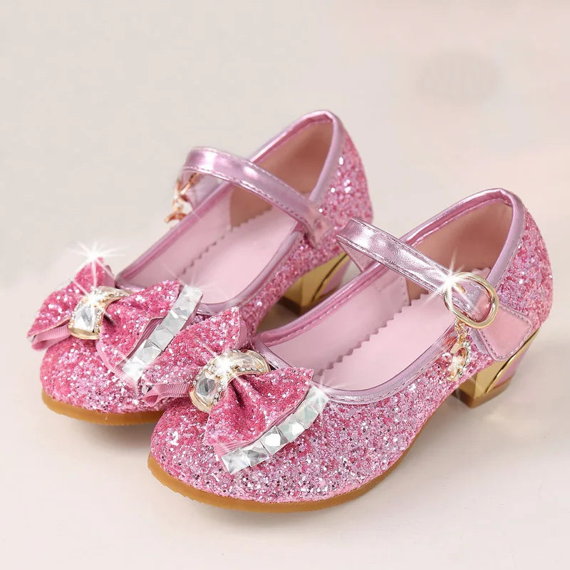 5Colors Children Princess Sandals Kids Girls Wedding Shoes High Heels Dress Shoes Bowtie Gold Shoes For Girls