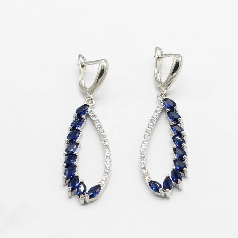 Dubai Jewelry Sets For Women Wedding Party Blue Stones Earrings Bracelet Rings Necklace Pendant Gift Box
