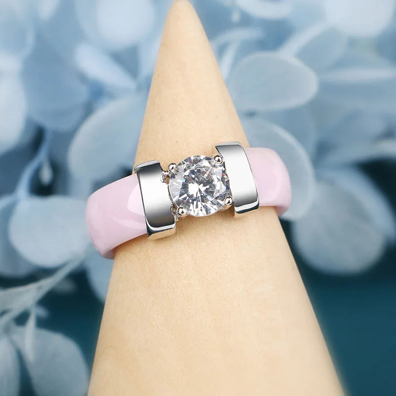 Healthy Jewelry Rings for Women Never Lose Color Made Your Finger Green Lovely Pink Ceramic Rings With Big Crystal Bling Jewelry