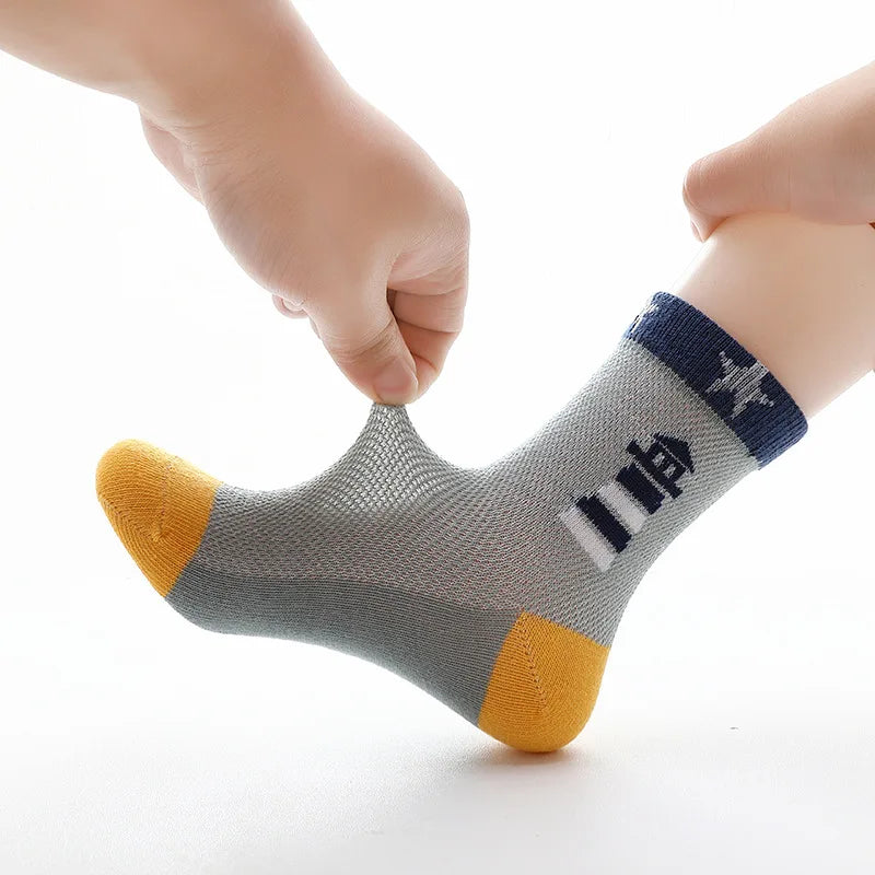 Kids Socks 2023 New Spring Summer Cotton Breathable Mesh Boys Girls Socks 3- 15 Year Children Socks 5 Pairs / Lot