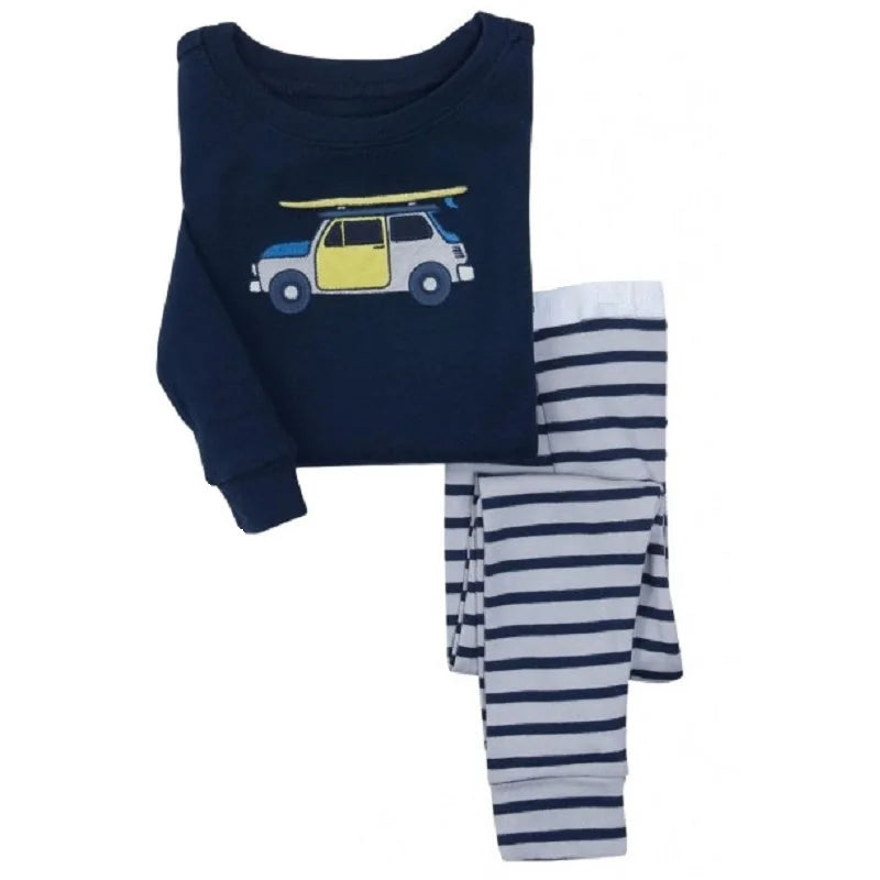Excavator Children Pajamas Sets Kids Sleepwear Suit Sleeved T-Shirts Trousers Boy Clothes Pj's Infant Pijama Fashion Tops Pant